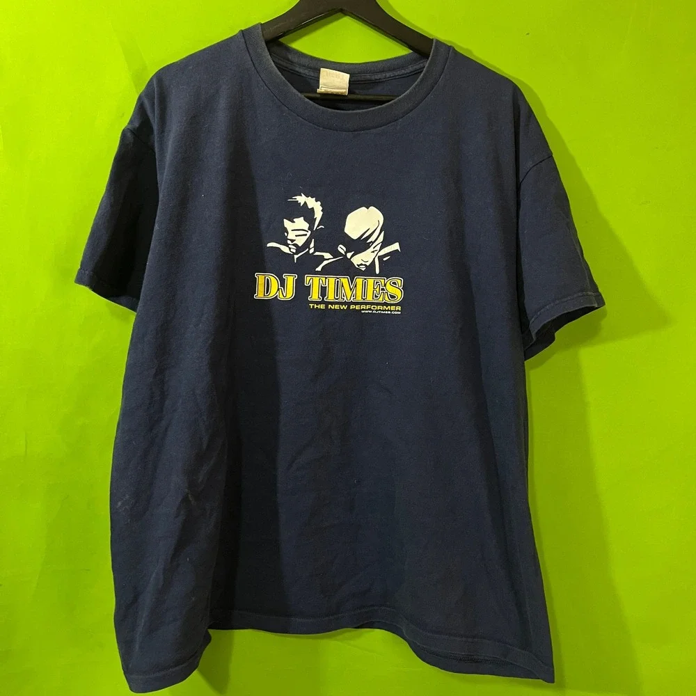 VTG DJ Times New Performer Magazine T Shirt Navy Blue XL Fruit of the Loom Heavy
